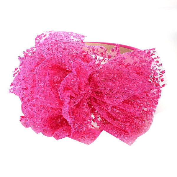 Fashionable lace embroidered polka dot oversized bow headband