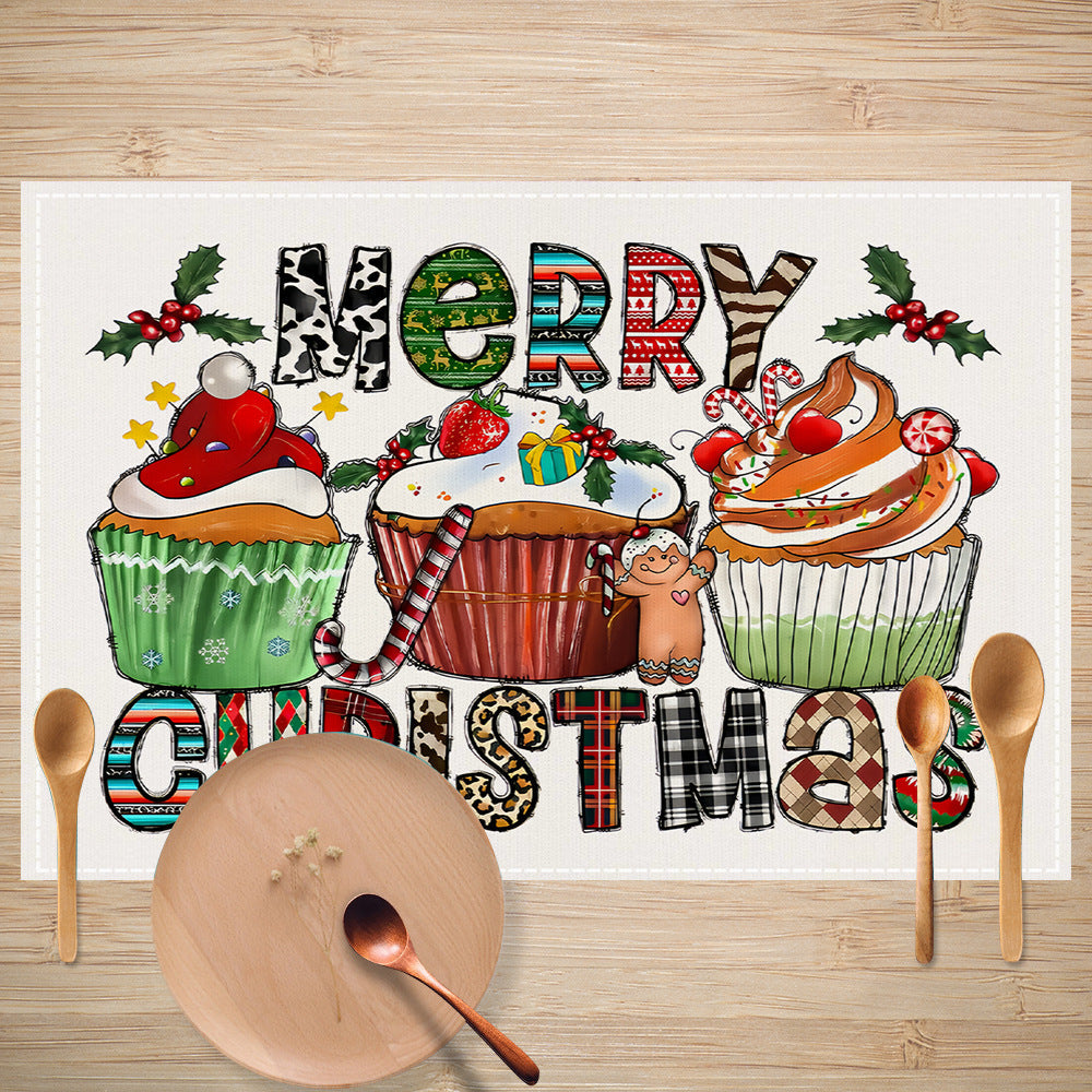 Cake linen placemat Christmas kitchen restaurant decoration insulation mat printed snowman table mat
