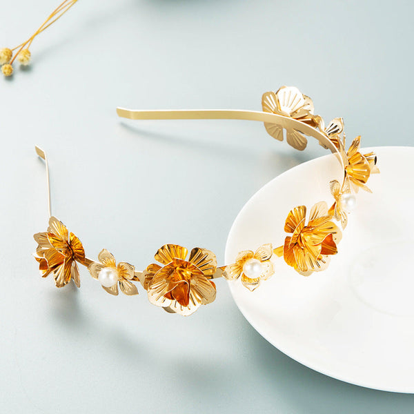 Hair Hoop Korean Version Of The Forest Fairy Flower Metal Head Hoop Korean Face Wash Headwear Photo Photo Pearl Accessories