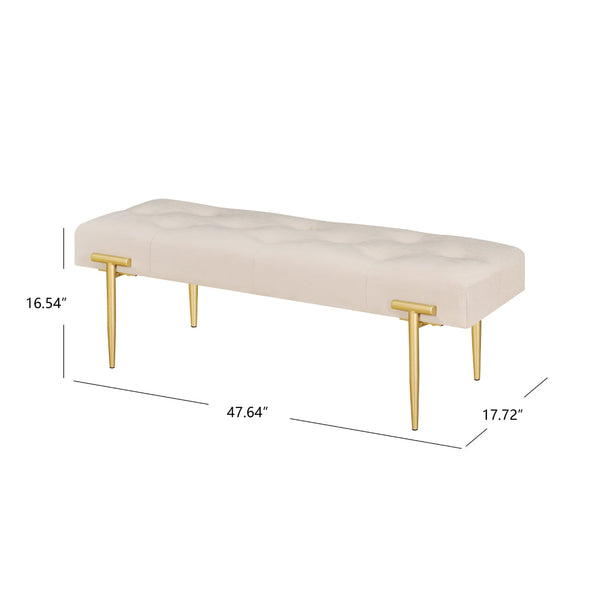 48'' Modern Ottoman Bench Velvet Bench Upholstered Footrest With Gold Metal Legs And Padded Seat For Bedroom Living Room