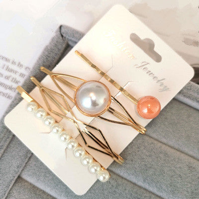 4PCS Korea Fashion Metal Hairpins Imitiation Pearl Colorful Beads Hair Clips for Women Irregular Geometric Hair Accessories