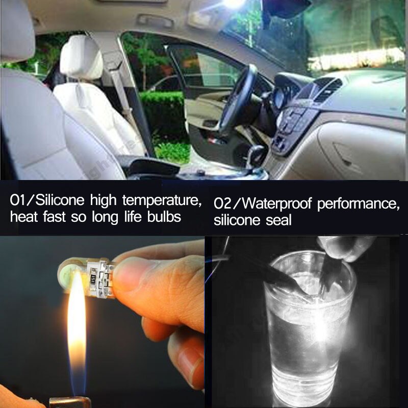 10Pcs Auto T10 Led Cold White 194 W5W LED 168 COB Silica Car Super Bright Turn Side License Plate Light Lamp Bulb DC 12V