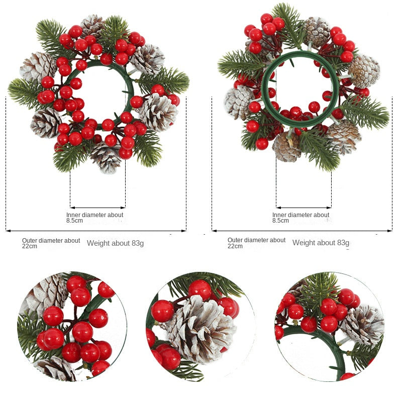 Christmas wreath desktop home decoration simulation pine cone ornament Christmas flower candle holder