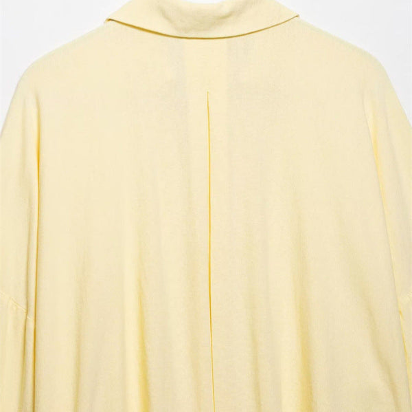 Style Women's Fashion Casual Loose Shirt with Long Wide Sleeves and Turn-Down Collar