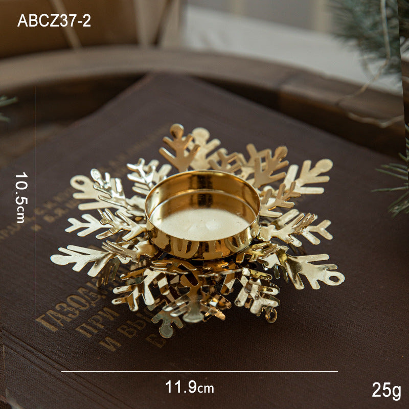 Christmas Golden Iron Candlestick Desktop Decoration Christmas Day Snowflake Decorations Table Arrangement