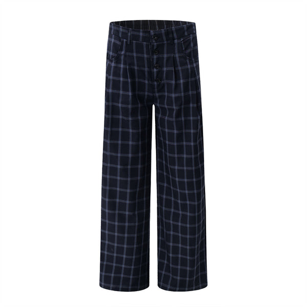 Street Trend Retro Plaid Casual Pants Men's Sportswear High Street Vibe Loose Plaid Wide Leg Straight Trousers