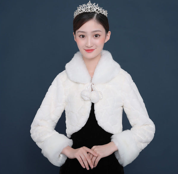 Bride's wedding dress fur shawl women's warm white cloak cheongsam jacket red cloak