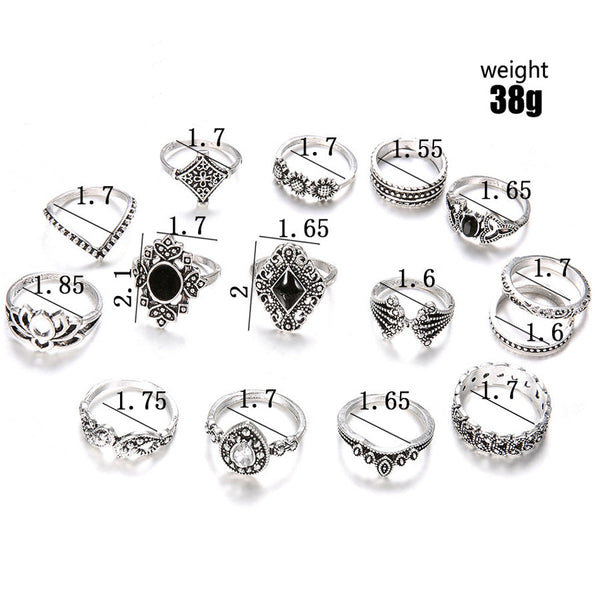 15 Piece Alloy Vintage Ring Set