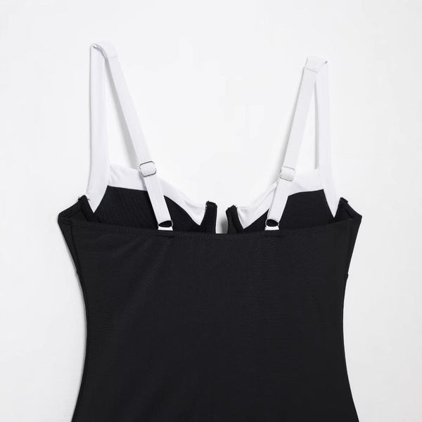 High fork V-neck vacation hot girl one-piece swimsuit female