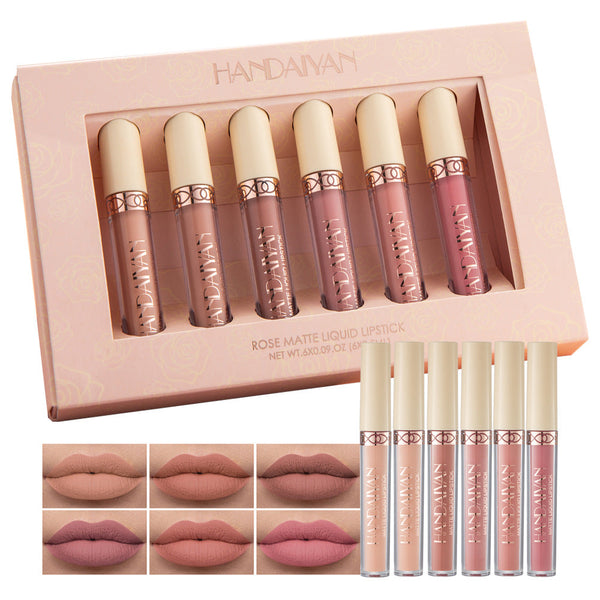 HANDAIYAN 6 Matte Rose Lip Gloss Liquid Lipstick Not Easy to Dip Cup Matte Lip Gloss Set Gift Box