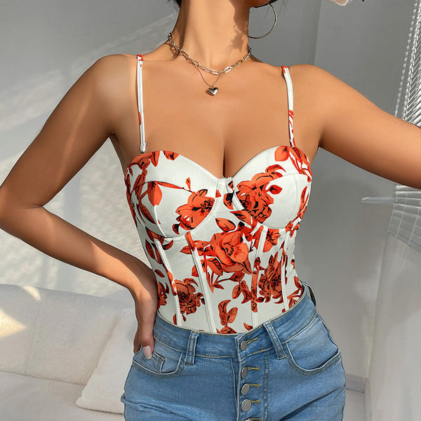 Strap print one-piece summer sexy jumpsuit interior