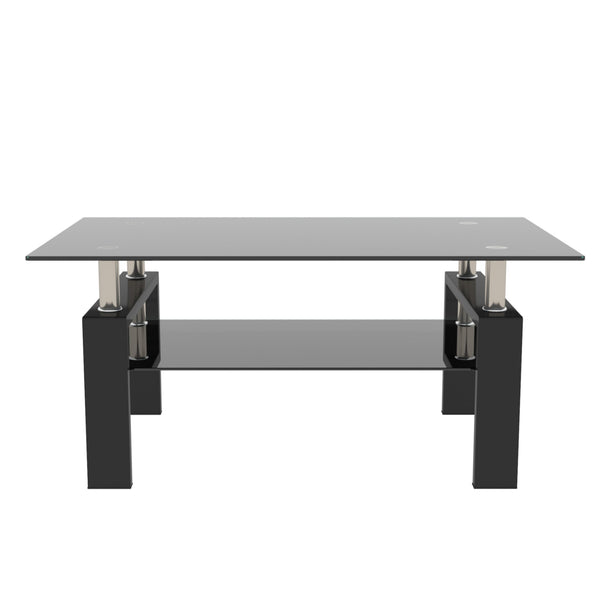 Rectangle Black Glass Coffee Table  Clear Coffee Table Modern Side Center Tables for Living Room Living Room Furniture