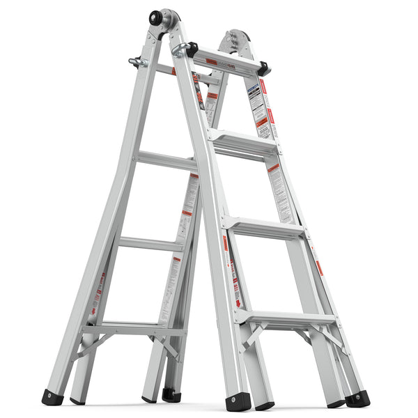 17ft Multi-Position Foldable Aluminum Ladder, A-Frame and Straight Ladder, ANSI 250lbs