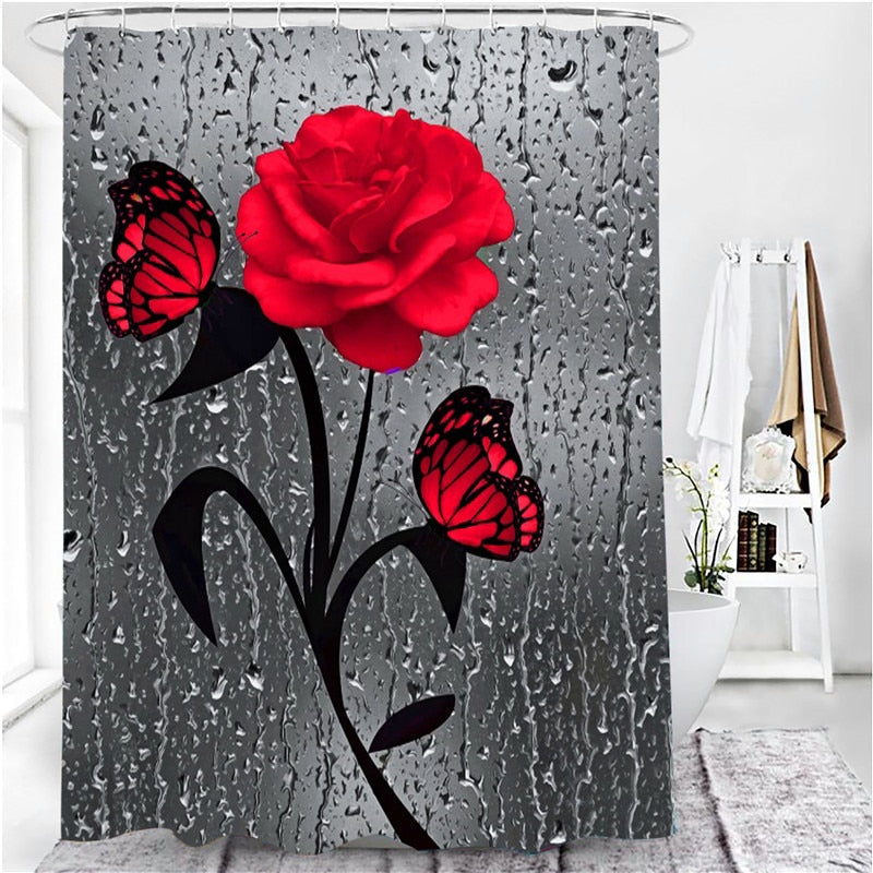 Hot HD Digital Printing Polyester Waterproof Polyester Flower Bathroom Hotel Shower Curtain