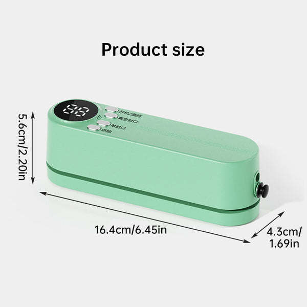 Beige cordless 3 - in - 1 food sealer. For dry/moist food, 4 bags. Seals chip bags, inflates items.