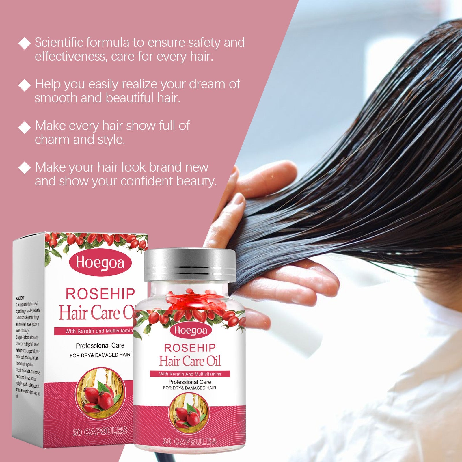 Rose Hip Oil Hair Care Capsule Scalp Massage Dry Hair Smooth Moisturizing Soft Hair Care Capsule