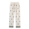 Elastic Waist Tied Embroidered Wide Leg Pants for WomenStyle Fashion Casual