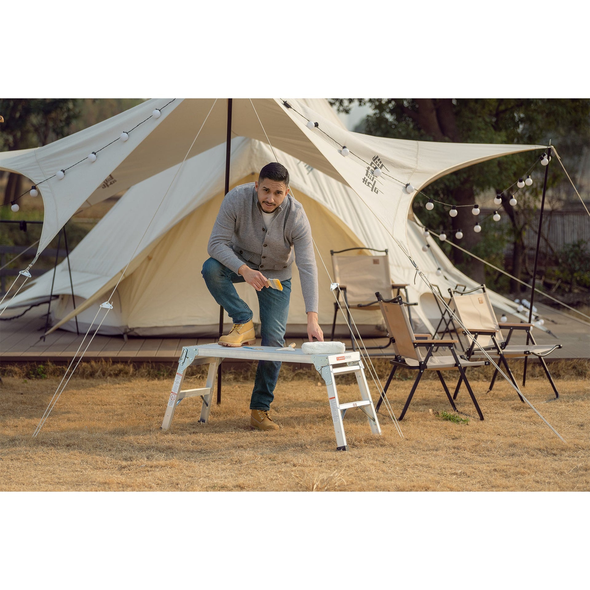 Work Platform Aluminum Portable Bench Folding Ladder ANSI Capacity 225 LBS 40