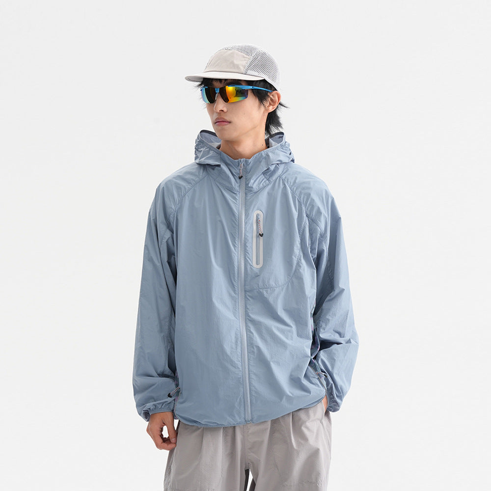 Camouflage Spliced Thin Hooded Sun Protection Clothing Men's Outdoor Sports Reflective Design Casual Jacket Trendy