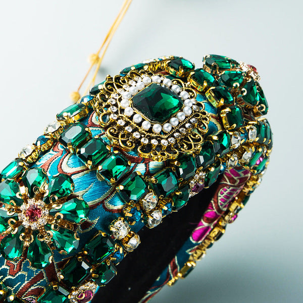 Hair Hoop Baroque Court Style Heavy Industry Full Drill Hoop Thickened Sponge Embroidery Wide-Brimmed Prom Hair Accessories