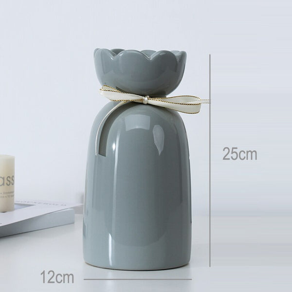 European-style creative ribbon ceramic vase dining room table dry flower arrangement table top decoration at home