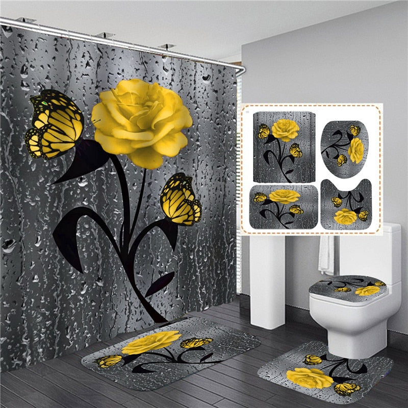 Hot HD Digital Printing Polyester Waterproof Polyester Flower Bathroom Hotel Shower Curtain