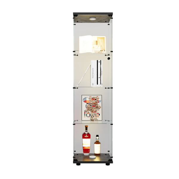 4 LED light glass display cabinets with door shelves, floor standing antique bookshelf, 64.7 