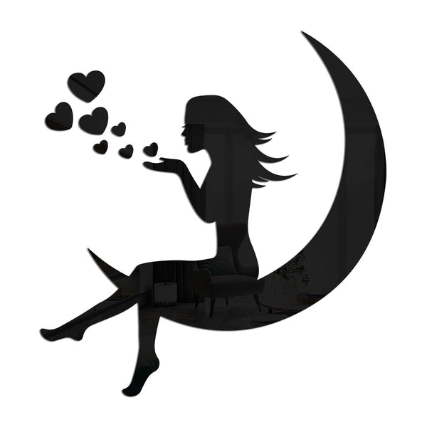 Moon Girl Mirror Sticker 1mm Acrylic 3D Wall Decal for Room and Bedroom Decorations