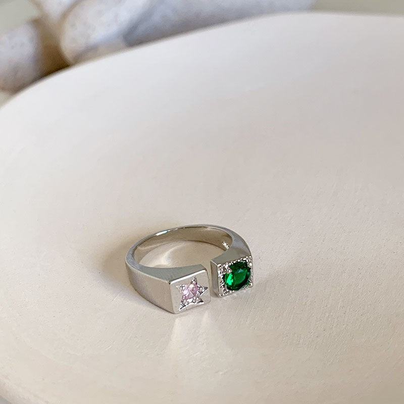 Dopamine love colored zircon diamond ring female niche index finger high-end fashion personality open ring