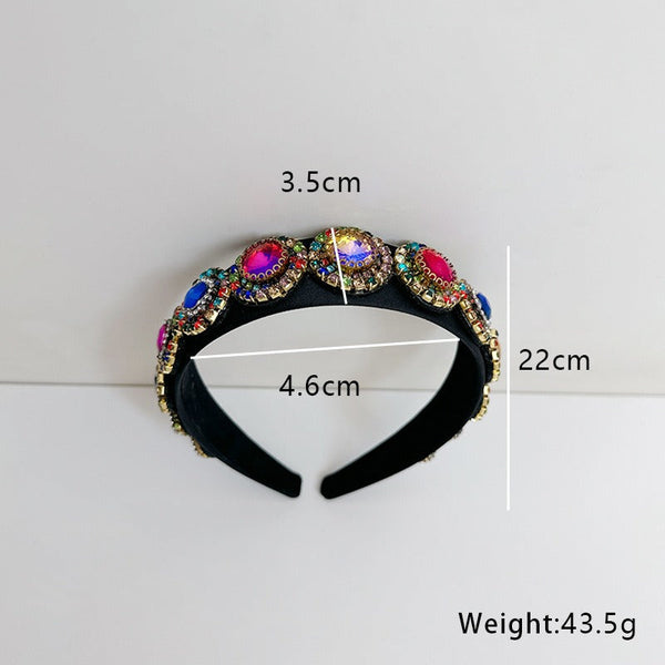 Fashionable glass inlaid diamond wide edge sponge hair hoop