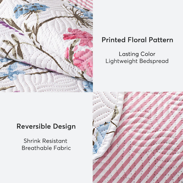 Kasentex Floral Quilt Set - Lightweight & Reversible - Cozy & Stylish Bedding - Machine Washable, Room Decor, Graduation Gifts