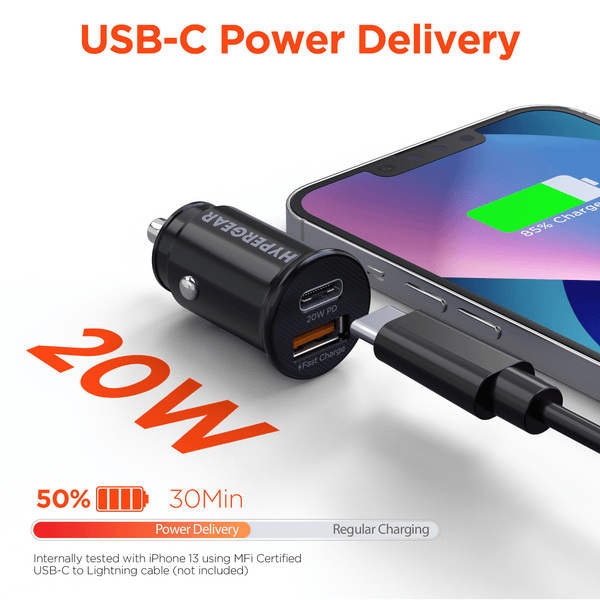 HyperGear Mini 20W USB-C PD + 18W USB Fast Car Charger