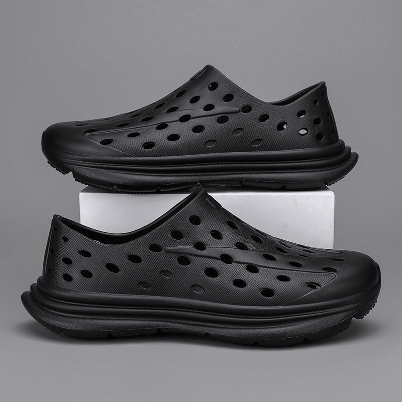 Hollow hole shoes for men one foot sandals fashionable and casual soft soled toe wrapped beach shoes