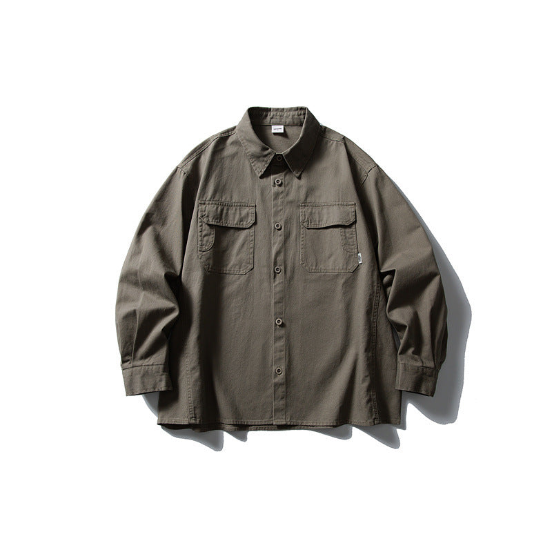 Pocket casual workwear shirt men's loose long sleeved shirt