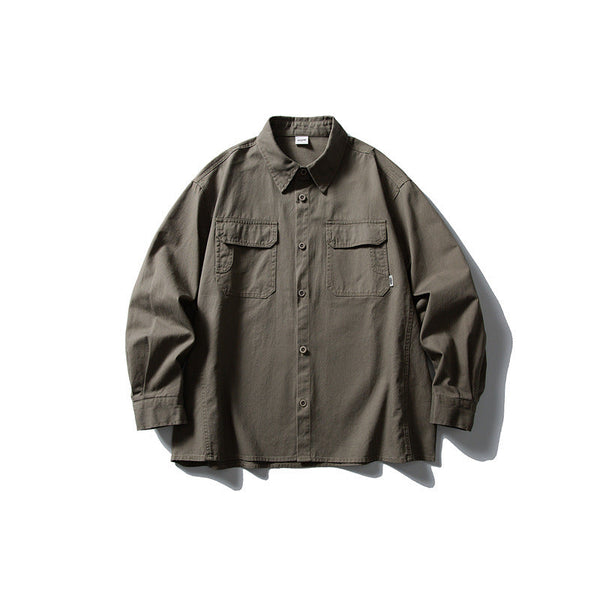 Pocket casual workwear shirt men's loose long sleeved shirt