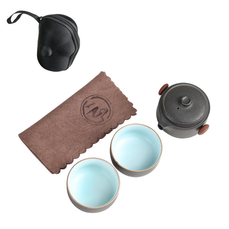 Black pottery quick guest cup one pot two cups household outdoor travel tea set portable bag Kung Fu outdoor portable bubble