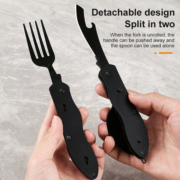 Multifunctional camping tableware stainless steel knife fork spoon, outdoor portable survival eating tools