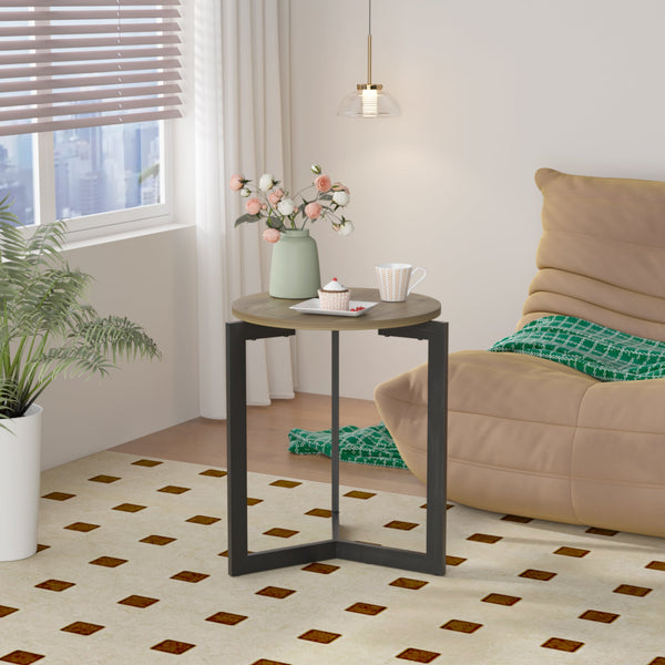 19.68''H Round Side Table, Round Accent End Table with Sturdy Metal Frame, Round Nightstand, for Living Room, Brown