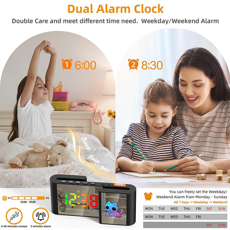 Creative S-shaped Dual-Screen RGB Colorful Alarm Clock, Adorable Cartoon Night Light Electronic Clock
