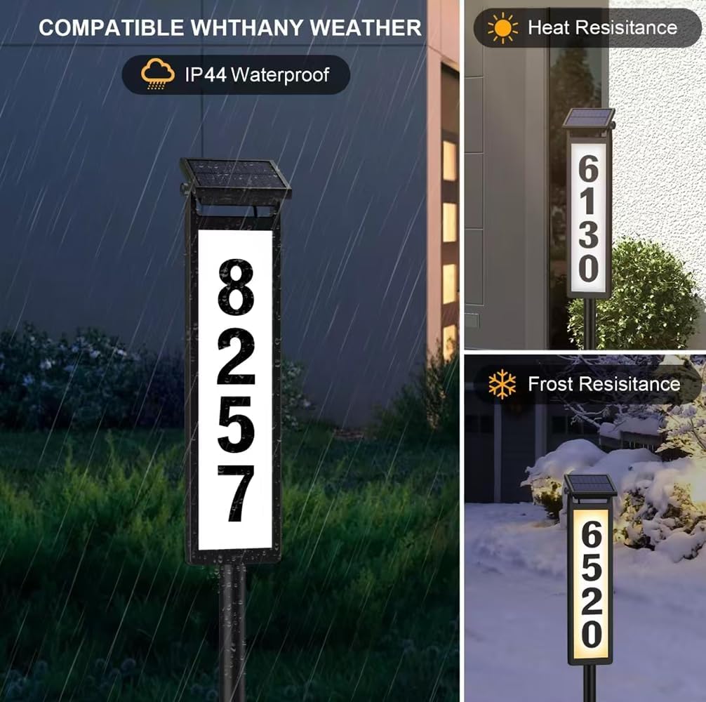 Solar Lighted House Address Sign – LED Illuminated Outdoor Plaque with Ground Stake for Yard, Garden & Home