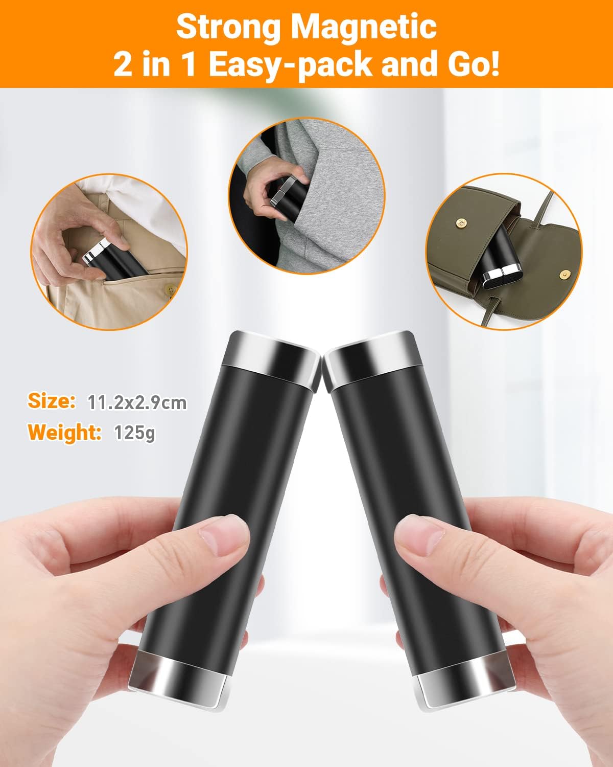 2 Packs Split-Magnetic Electric Reusable Handwarmer, 10000mAh & 360° Heating MAX 15 Hrs Warmth & 3 Levels Temp Portable USB Power Bank