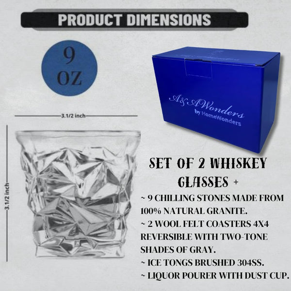 Whiskey Glasses 9oz Premium Scotch Glasses Set of 2 - Old Fashioned Whiskey