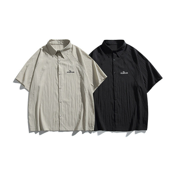 Pocket embroidery workwear short sleeved shirt men's and women's loose half sleeved shirt