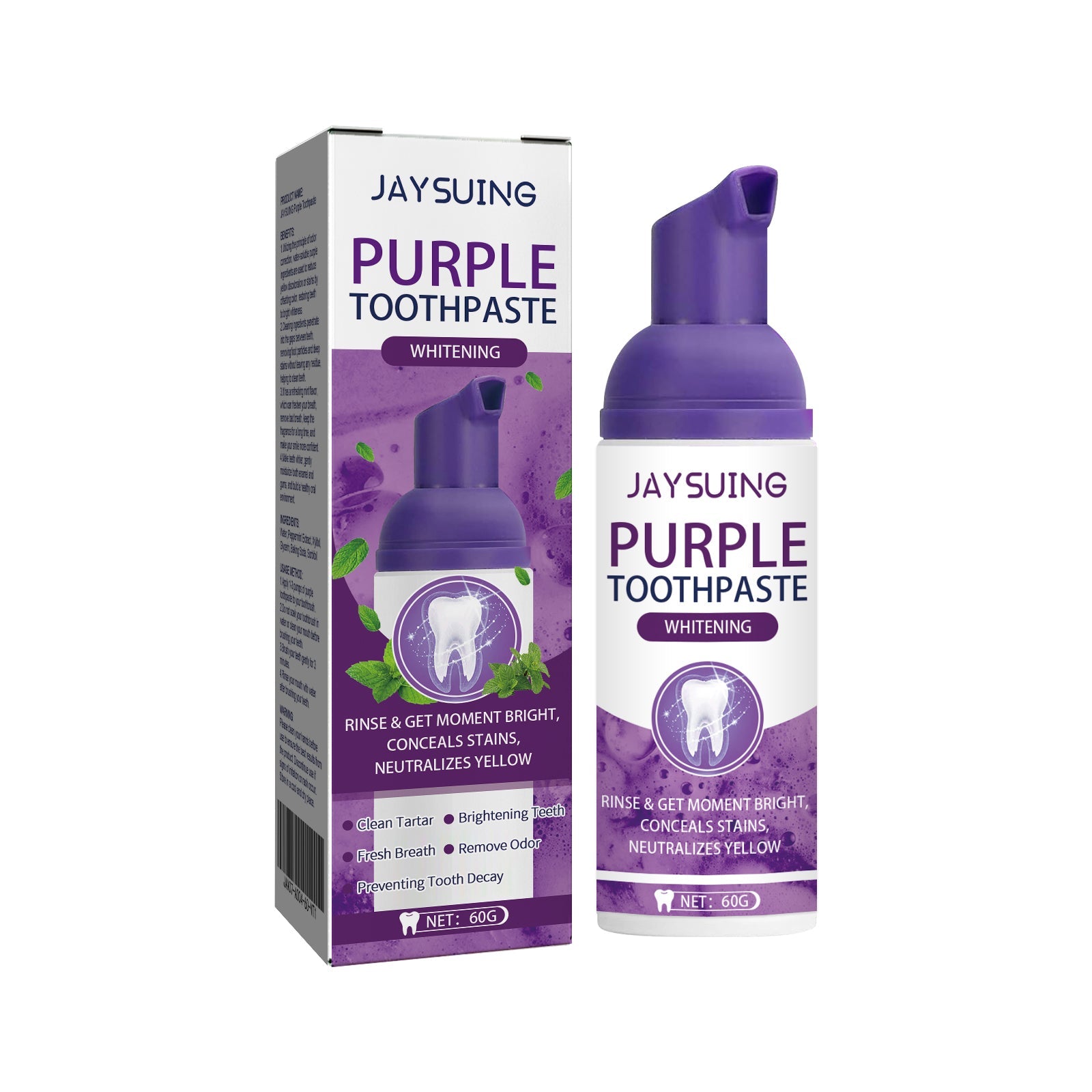 Purple Tooth Whitening Toothpaste, Brightens Teeth Cleans Stains And Relieves Bad Breath Beautiful Teeth Toothpaste