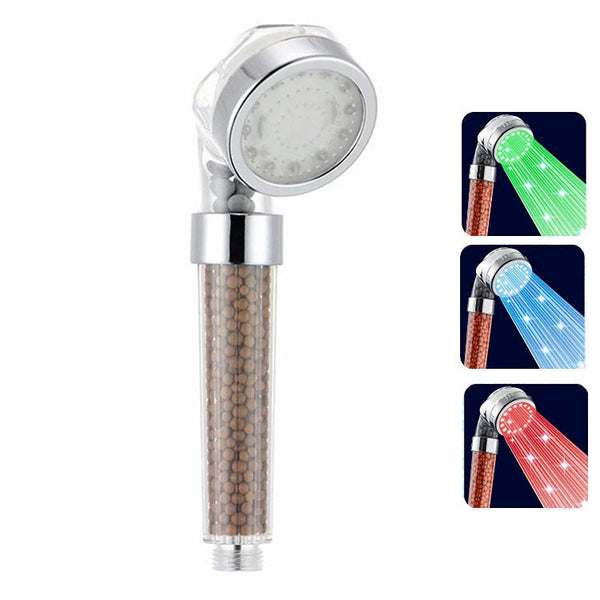 LED Luminous Colorful Shower Nozzle Negative Ion Self Generating Shower Head Three Color Temperature Controlled Led Handheld Shower