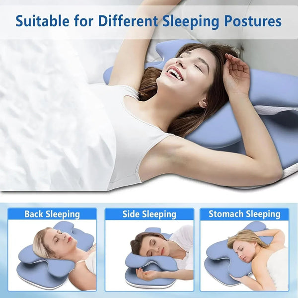 Ice Silk Pillowcase Ergonomic Cervical Pillow Memory Foam Pillow Neck Pain Relief Comes Adjustable Home for Back Side Sleepers