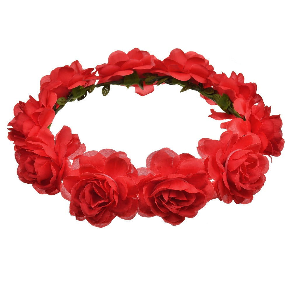Bohemian Beach Rose Blossom Hair Hoop Bride Flower Ring Hair Strap
