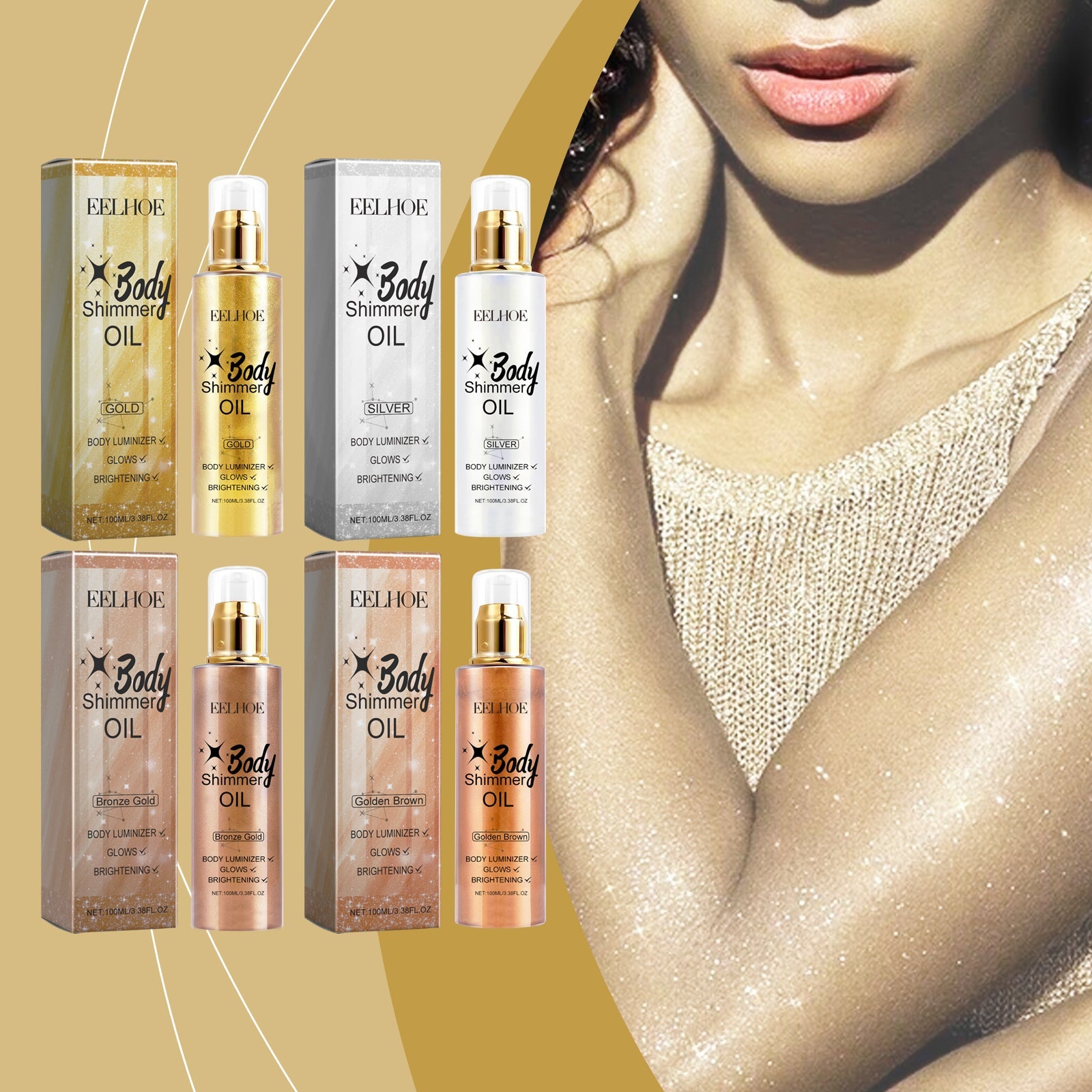 Body Glitter Oil Liquid Glitter Highlight Oil Full Body Beach Sexy Glow Oil