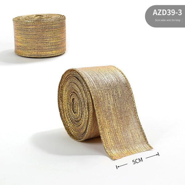 New Gold Onion Cloth Christmas Ribbon Gold Powder Decorative Bow Material Christmas Wire Edge Weaving Ribbon Decoration