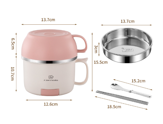 Anti-scalding 304 stainless steel lunch box instant noodle bowl with lid and handle lunch box